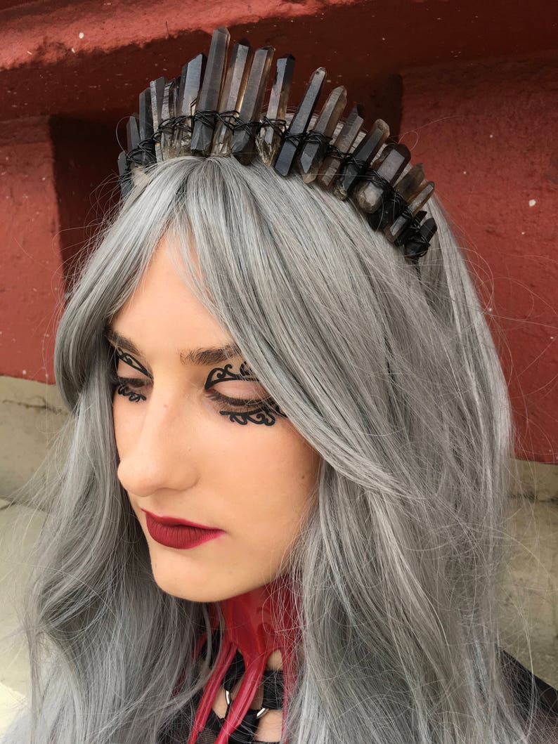 The Lydia Smoky Quartz Crown Raw Black Crystal Quartz Crown / Tiara Goth Crown, Witch Crown, Wicca, Gothic, Halloween, High Priestess image 3