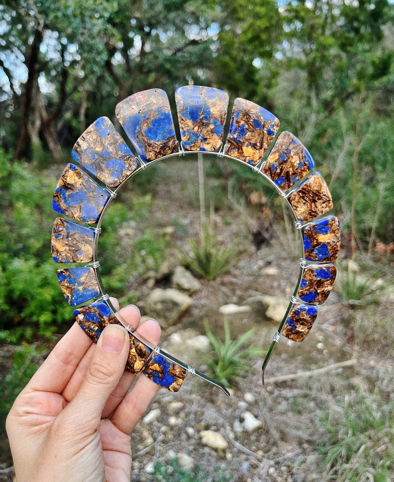 Imperial Blue Jasper Stone Halo Crown, Festival Headband, Costume Headpiece image 3