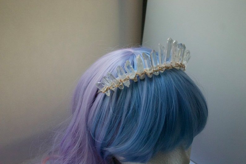 The Nomi Mermaid Crown Polished Angel Aura Tall Clear Crystal Quartz Crown / Tiara Bridal Headpiece, Meditation Crown, Iridescent Crown image 7