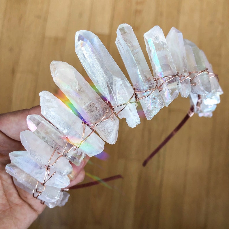 Crystal Crown, Mermaid Crown, The Chihiro White Raw Angel Aura, Opal Aura, Rainbow Bridal Headpiece, Iridescent, Holographic, Snow Queen image 3