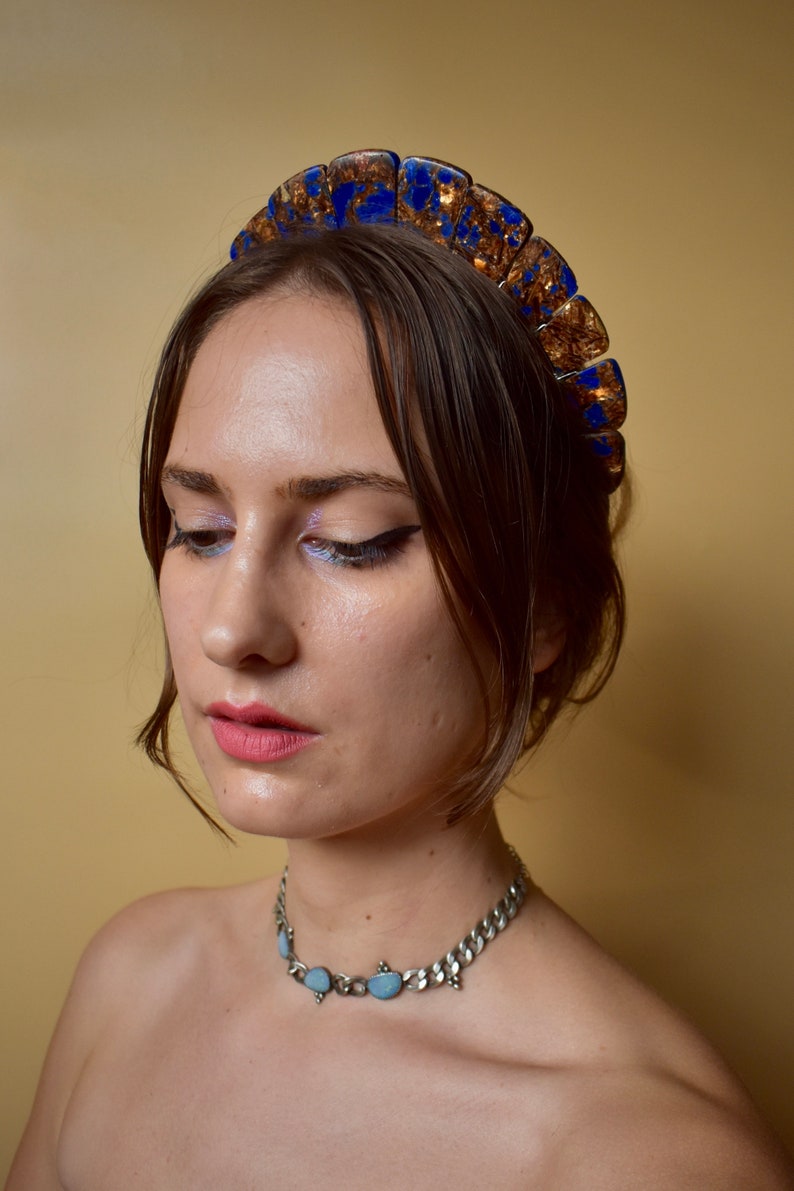 Imperial Blue Jasper Stone Halo Crown, Festival Headband, Costume Headpiece image 9