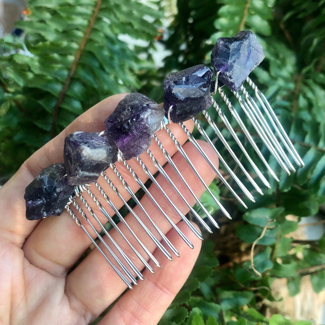 Raw Amethyst Nugget Hair Adornment crystal Hair Comb Boho Etsy