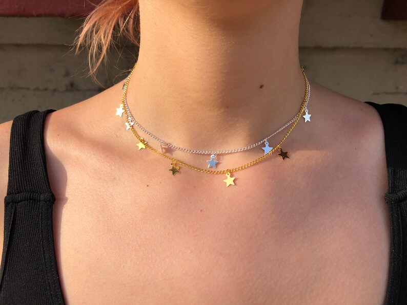 Layering Gold, Silver & Black Star Choker, Minimal Necklace, Dainty Celestial Choker, Handmade in the USA image 6