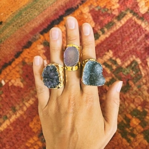 Purple Druzy Statement Ring Adjustable. One Size Fits All. Geode Crystal, Amethyst, Bohemian, Hippie, Alt Witch Jewelry, Quartz