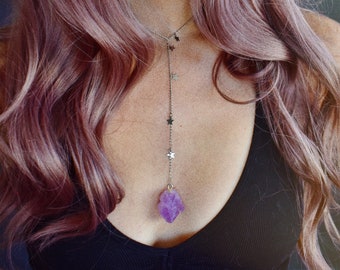 Amethyst Silver & Gold Star Pendant Choker, amethyst choker, amethyst jewelry, amethyst necklace, amethyst star choker, purple amethyst