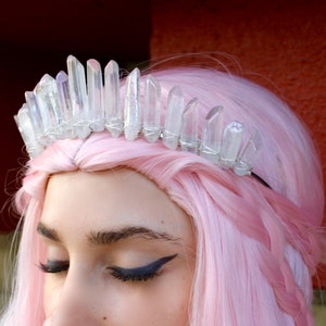 The Nomi Mermaid Crown Polished Angel Aura Tall Clear Crystal Quartz Crown / Tiara Bridal Headpiece, Meditation Crown, Iridescent Crown image 2