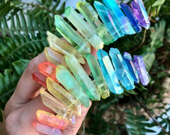 7 Chakra Mini Tiara [Rainbow Hair Comb] Festival, Boho, Hippie, Quartz Crown, Quartz Tiara, Birthday, Unicorn Tribe, Gifts for Her, Kids