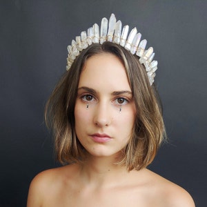 The Princess Mononoke Crown Angel Aura Raw Crystal Quartz Crown White Quartz, Bridal, Boho, Princess, Cosplay, Bridal, Bride, Wedding image 2