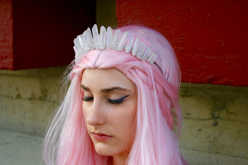 Crystal Crown, Mermaid Crown, The Chihiro White Raw Angel Aura, Opal Aura, Rainbow Bridal Headpiece, Iridescent, Holographic, Snow Queen image 5