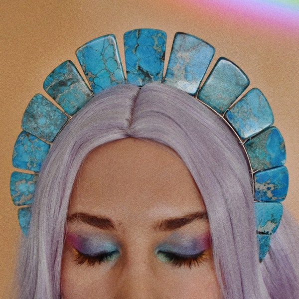 The Tulum Turquoise Halo Crown - [Sea Sediment Crown] Festival Headpiece, Burlesque, Festival, Statue of Liberty, Mermaid, Lady Liberty