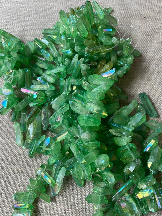 Green Crystal Quartz Points, Green Point Beads, Drilled Crystals for Crafts,  Crystals for Jewelry Crafts, Necklace Making Supplies 