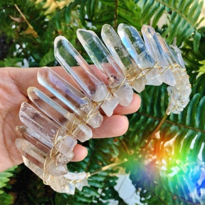 The Princess Mononoke Crown Angel Aura Raw Crystal Quartz Crown White Quartz, Bridal, Boho, Princess, Cosplay, Bridal, Bride, Wedding Polished Clear