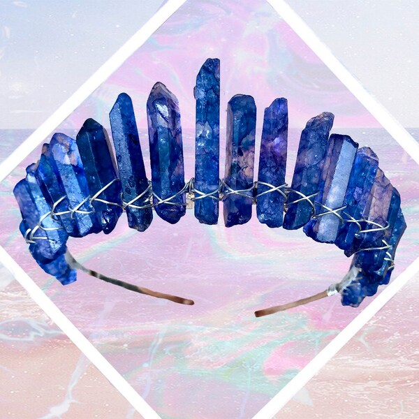 The Juliet [Raw Dark Blue Crystal Quartz Tiara / Crown], Corona sirena, Corona del Festival, Principessa, Strega, Corona nuziale, Addio al nubilato