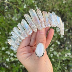 The Nomi Mermaid Crown Polished Angel Aura Tall Clear Crystal Quartz Crown / Tiara Bridal Headpiece, Meditation Crown, Iridescent Crown image 8