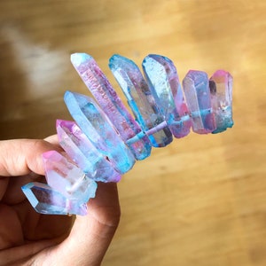 The Cotton Candy Goddess Mini Tiara [Raw Pastel Pink & Blue Crystal Quartz Comb], Mermaid hair, mini tiara, Rave hair clip, fairy Hair Clip