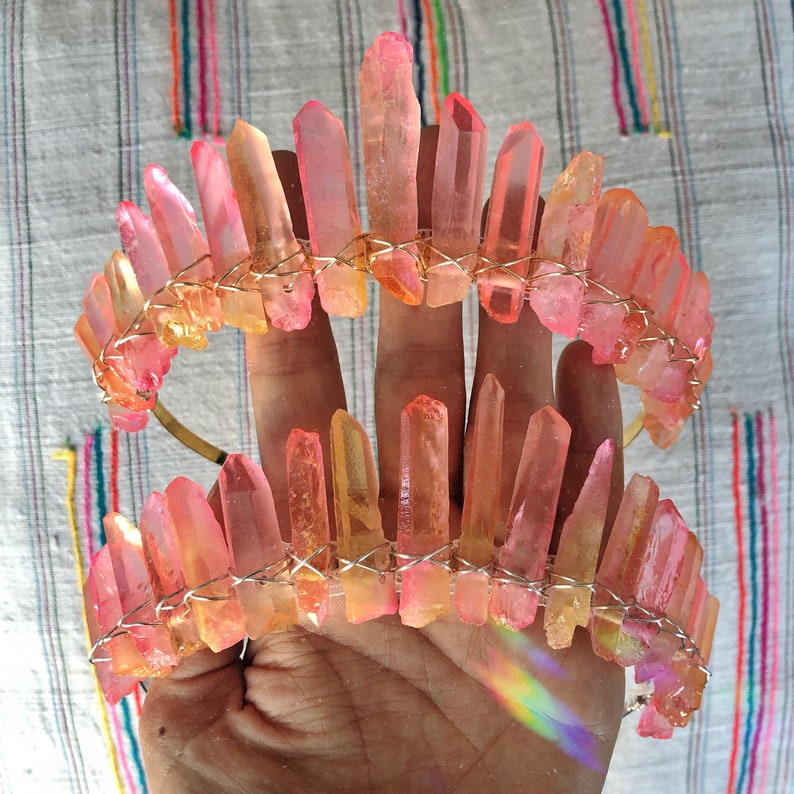 Tiara Mermaid Crown Crown The Pink Lemonade Birthday Festival Quartz Crown Pink /& Orange Crystal Quartz Crown Prom Sweet 16