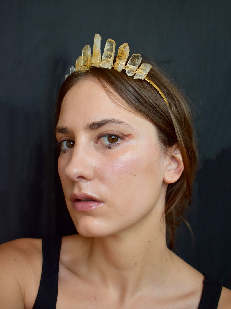 La couronne de citrine, mariage diadème jaune et orange, casque de mariée hippie, or, bandeau de pierres précieuses naturelles image 4