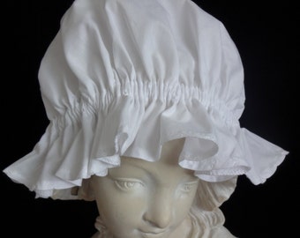Womens Cotton MOP Hat Costume Bonnet Cap White with Lace Renaissance Christmas