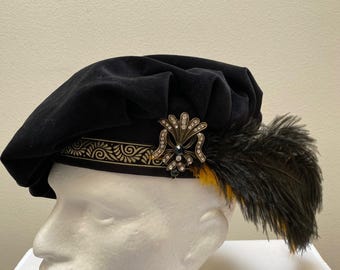 Novo chapéu de veludo preto adulto estilo renascentista, medieval, Tudor e elisabetano, modelo "floppy muffin", para fantasia de poeta e cosplay.