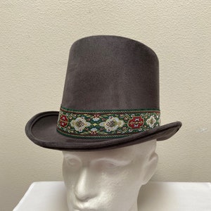 New adult Renaissance Medieval Tudor Elizabethan grey felt Bavarian fedora top tall hat costume cosplay size large- X large