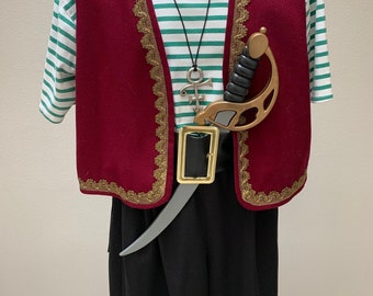 New adult 8-piece Renaissance Medieval Elizabethan Buccaneer Captain Hook Mr. Schmee pirate Cosplay shirt vest pants costume size medium