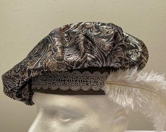 New adult Renaissance Medieval Tudor Elizabethan Revolutionary metallic brocade poet muffin floppy hat costume Cosplay size large