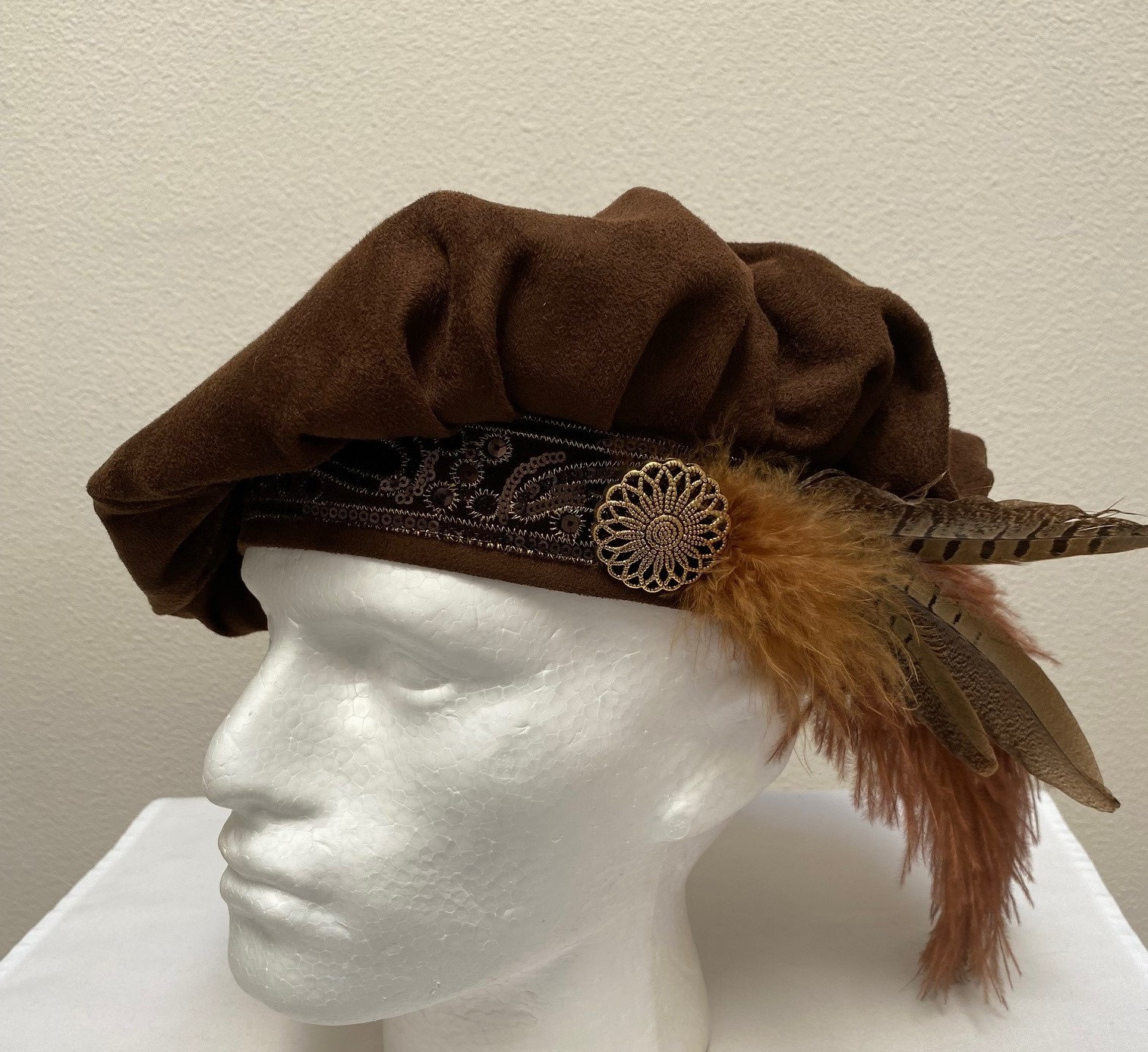 DesignEvent New Adult Brown Renaissance Medieval Tudor Elizabethan Revolutionary Poet Muffin Floppy Hat Cap Costume Cosplay