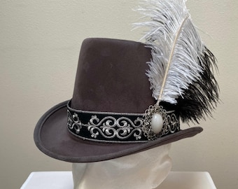 New adult Renaissance Medieval Tudor Elizabethan Victorian men's grey felt tall hat cap top hat size large-X large costume Cosplay