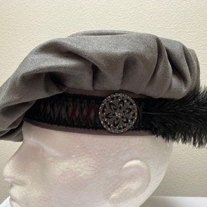 New adult Renaissance Medieval Tudor Elizabethan grey suede muffin poet floppy hat costume