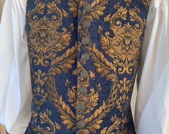 Men's Renaissance Medieval colonial Elizabethan Revolutionary buccaneer brocade vest jerkin coat doublet costume - more colors available