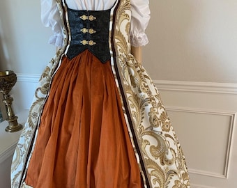 Novo traje feminino adulto, estilo Renascentista, Medieval, Elisabetano, Revolucionário, Cosplay, Bucaneiro, Pirata, Colonial, Vitoriano, com saia tamanho GG