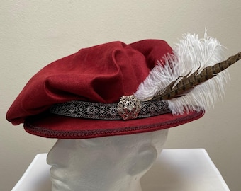 New adult Renaissance Medieval Tudor Elizabethan burgundy soft brim muffin floppy poet hat cosplay costume