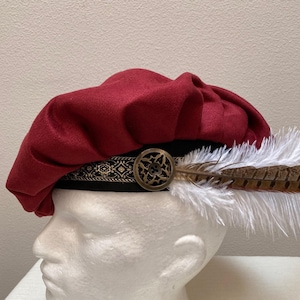New adult Renaissance Medieval Tudor Elizabethan burgundy suede pirate Floppy Muffin poet Hat Cap Costume Cosplay
