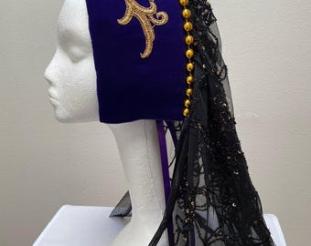 Novo chapéu roxo para fantasia de rainha renascentista medieval Tudor e elisabetana para adultos. Cosplay.