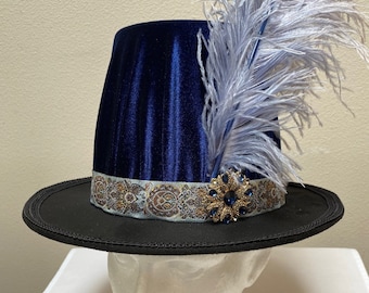 New adult Renaissance Medieval Tudor Elizabethan deep blue velvet royal tall top hat cap costume size L - X Large
