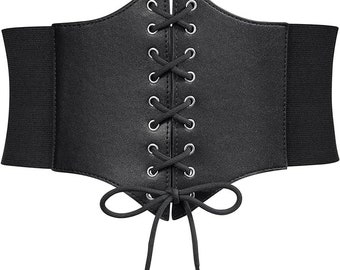 Womens Victorian pirate Renaissance colonial prairie black Corset Belt Vintage Lace-up Cinch Elastic Waist Belt costume cosplay