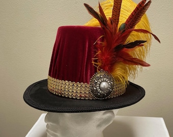 Nuovo cappello alto da uomo in velluto rosso, stile Rinascimentale, Medievale, Tudor, Elisabettiano, Vittoriano, taglia grande-extra grande, ideale per cosplay.