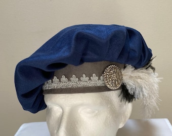 New adult Renaissance Medieval Elizabethan Victorian Revolutionary navy-blue colonial floppy poet muffin hat cap costume Cosplay