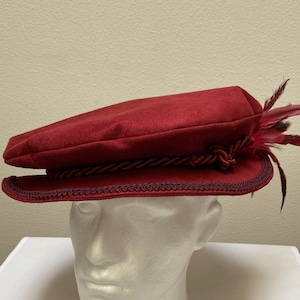 New adult Renaissance Medieval Elizabethan Victorian Revolutionary burgundy suede buccaneer colonial brim floppy poet muffin hat costume