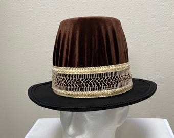 Adult Renaissance Medieval Elizabethan Victorian colonial men's brown velvet felt tall hat cap Cosplay costume size large- X large
