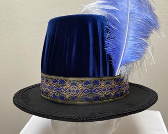 New adult Renaissance Medieval Elizabethan Victorian Revolutionary blue royal colonial tall hat costume Cosplay size large X large.