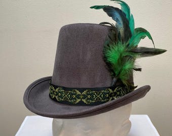 Novo chapéu alto de feltro cinza para adulto, estilo renascentista, medieval, Tudor e vitoriano, para fantasia de cocheiro, tamanho grande a extra grande.