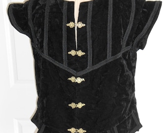 New men Renaissance Tudor Medieval Elizabethan Revolutionary  knight pirate buccaneer black noble court colonial vest jerkin doublet costume