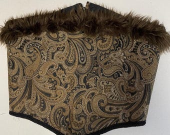 New women's Renaissance Victorian Elizabethan brown brocade wench pirate corset vest waist cincher costume Cosplay size medium.