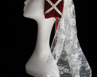 Novo traje feminino de veludo vermelho renascentista medieval Tudor elizabetano cosplay chapéu boné cosplay