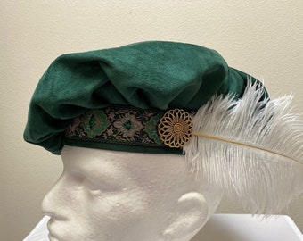 New adult Renaissance Medieval Elizabethan Victorian Revolutionary Celtic Scottish Irish Bavarian poet green suede floppy muffin hat costume