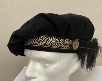 Novo adulto renascentista medieval tudor elizabetano revolucionário tecido de camurça preta muffin poeta chapéu flexível fantasia cosplay