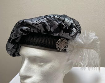 Novo traje adulto de chapéu de poeta preto e prateado, estilo renascentista, medieval, Tudor e elisabetano, para cosplay.