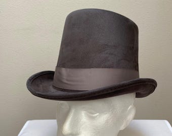 New adult Victorian coachman grey tall topper top hat fedora cap costume