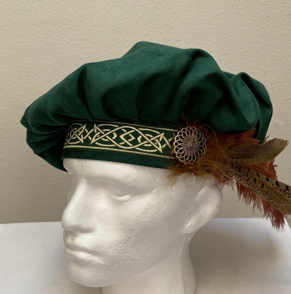 New Adult Renaissance Medieval Tudor Elizabethan Celtic Scottish Irish  Bavarian Cosplay Green Suede Floppy Muffin Poet Hat Costume -  Israel